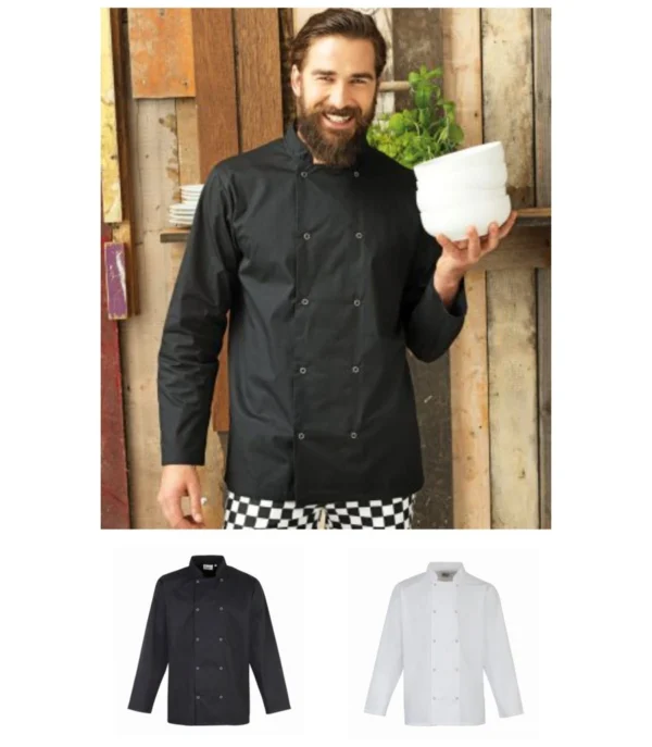 Premier PR665 Unisex Long Sleeve Stud Front Chef's Jacket